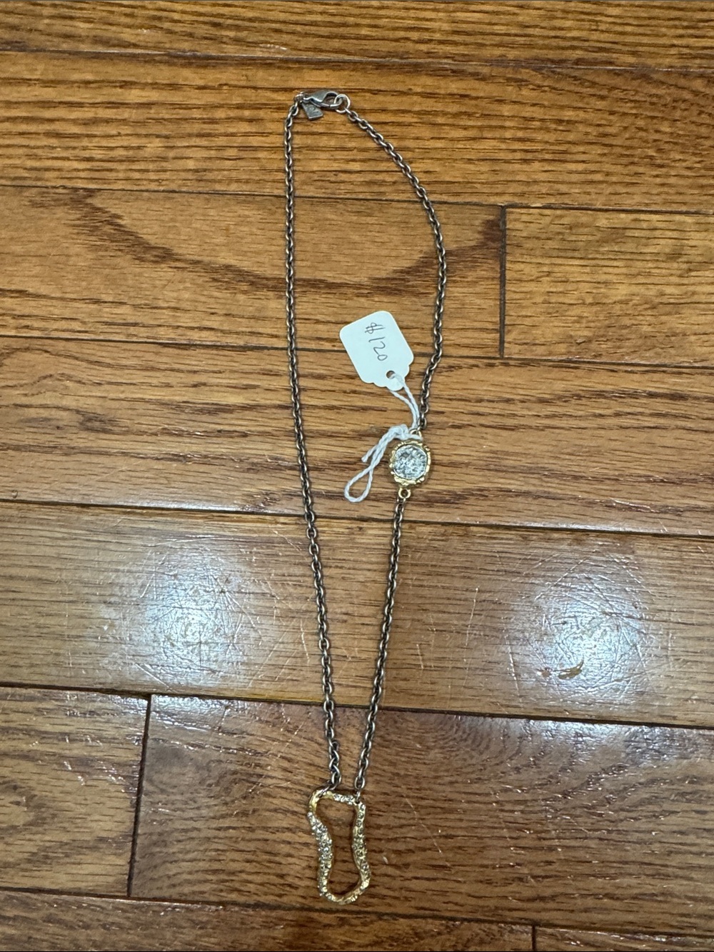 Two-Tone Gold and Silver Abstract Pendant Necklace